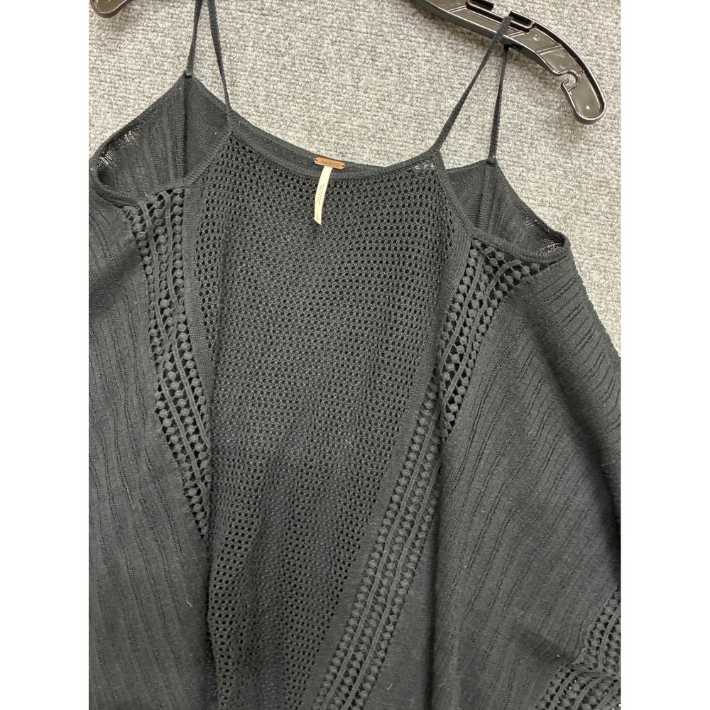 Free People Black Crochet Knit Cami Top Poncho Oversized Cotton Blend Large
